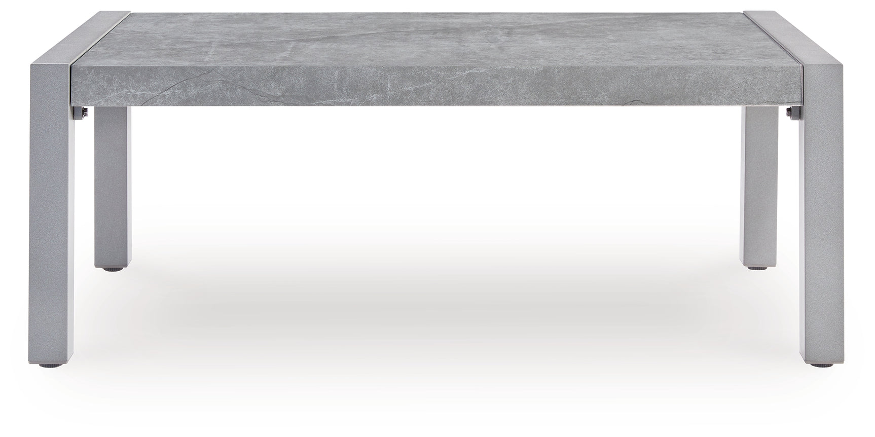 Top view of aluminum coffee table with glass top