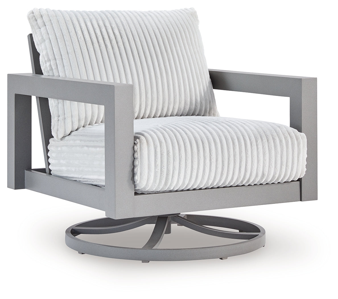 Back view of Hurley Gray Park outdoor loveseat and chairs