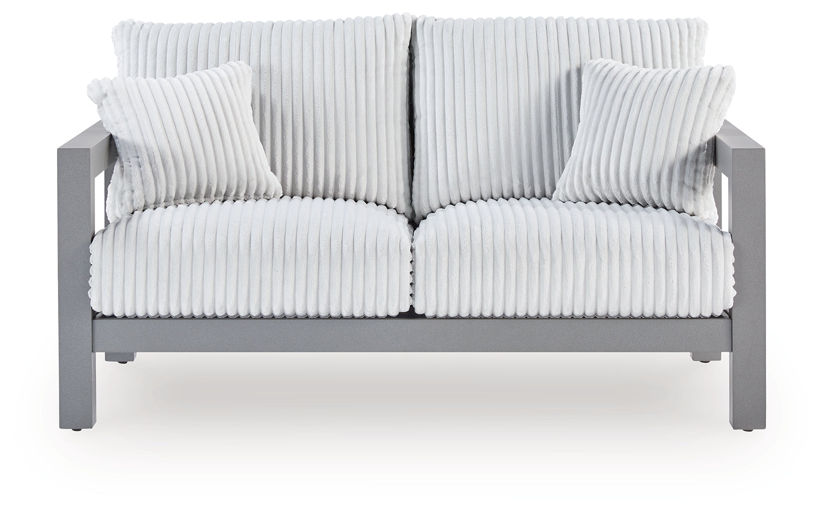 Front view of outdoor sofa and loveseat set