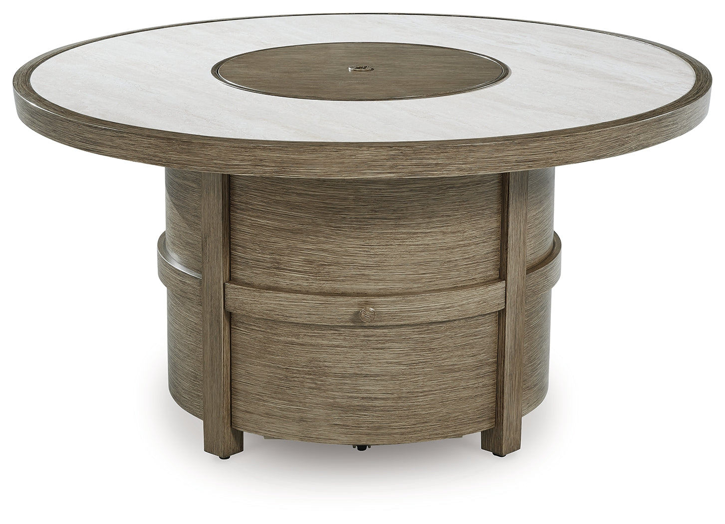Fire Pit Table front view showing cabinet door