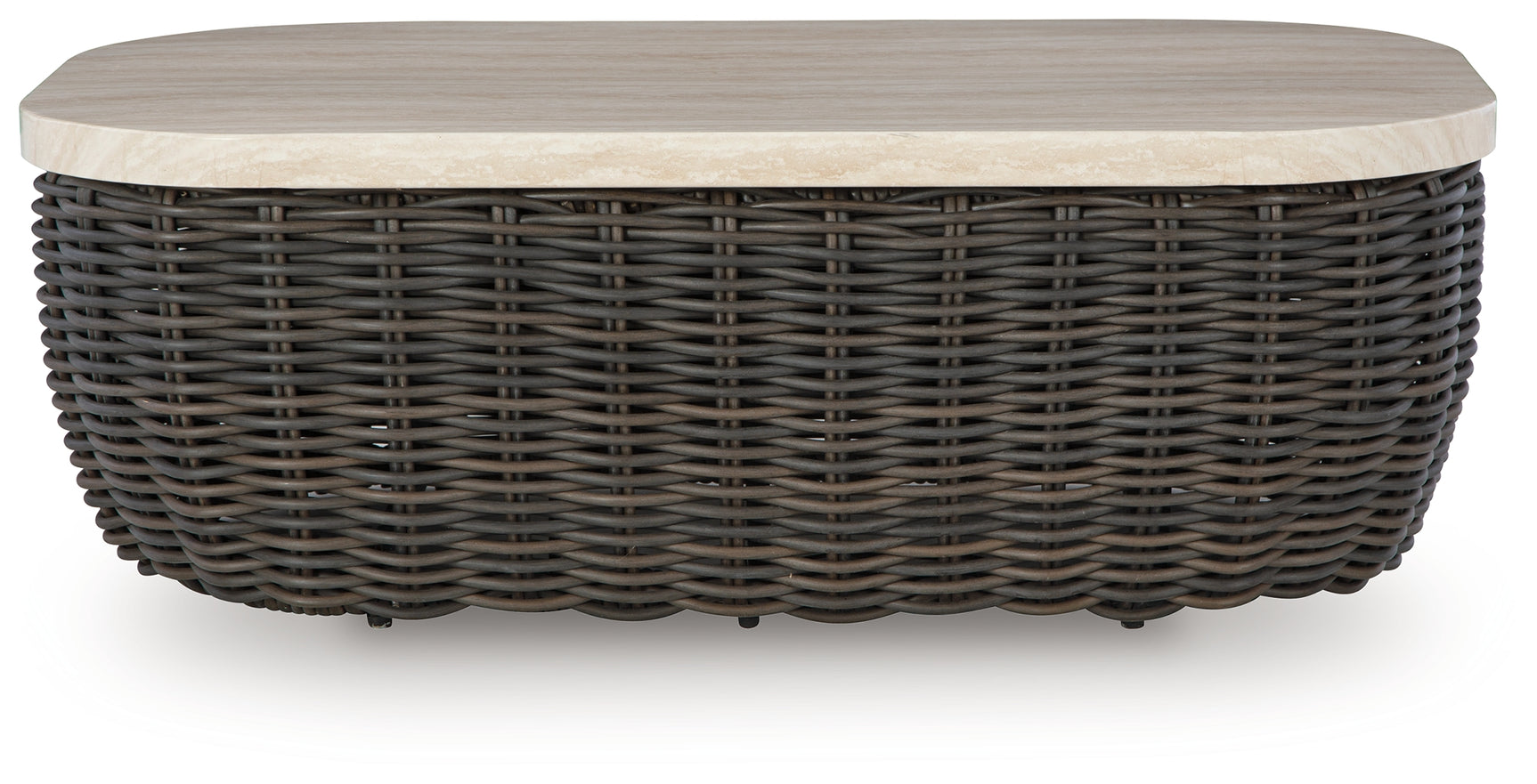 Side view of Kimora Beige and Dark Brown Outdoor Coffee Table
