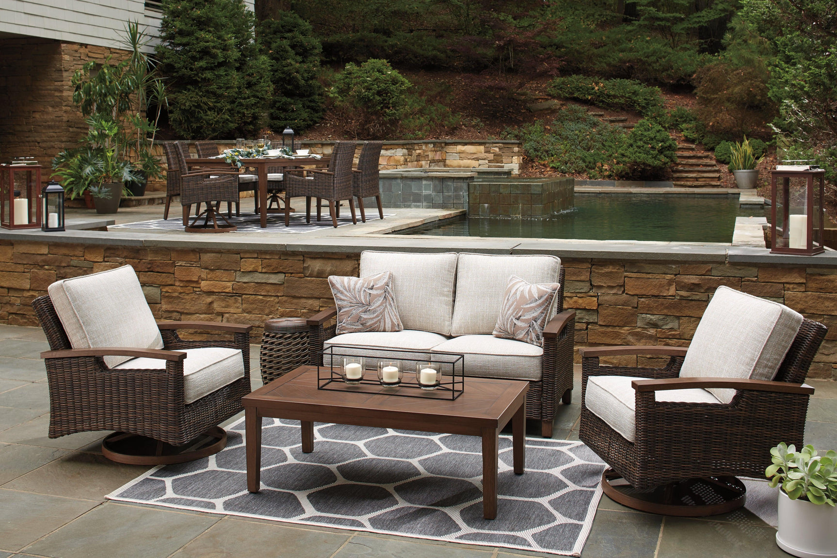 Top view of Paradise Trail medium brown outdoor loveseat