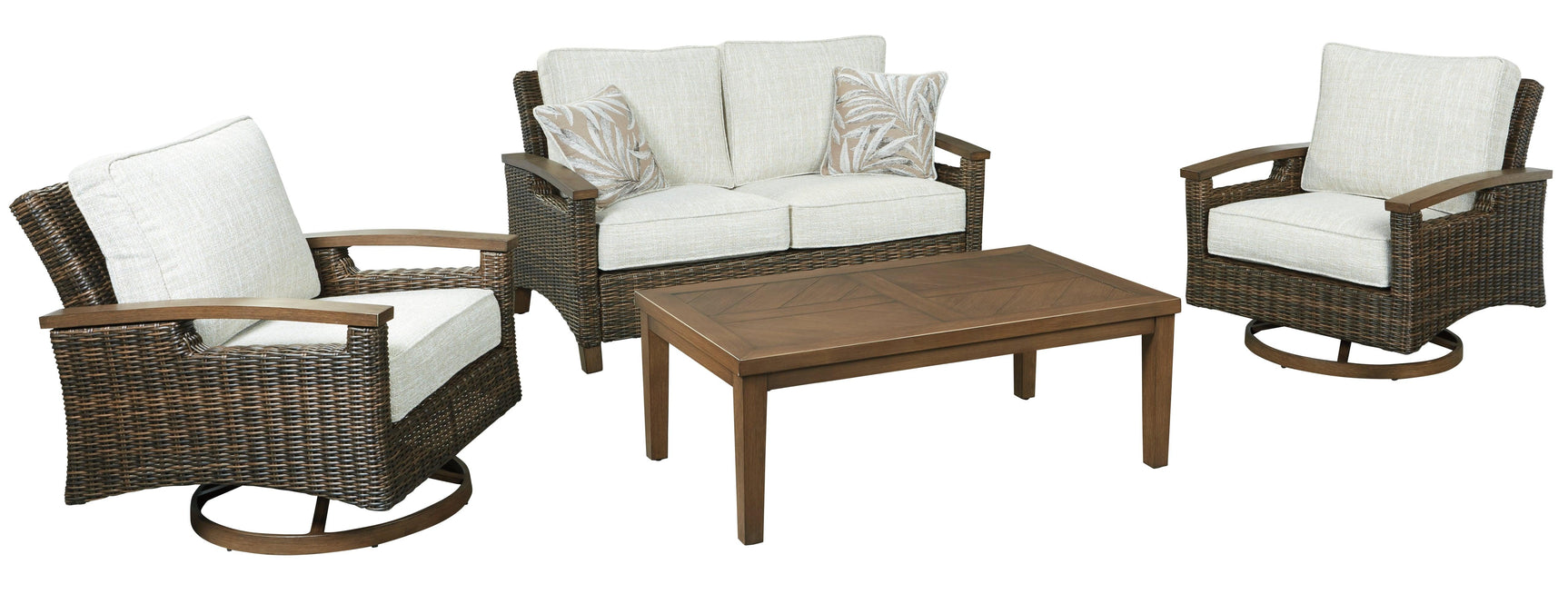 Side view of Paradise Trail medium brown outdoor loveseat