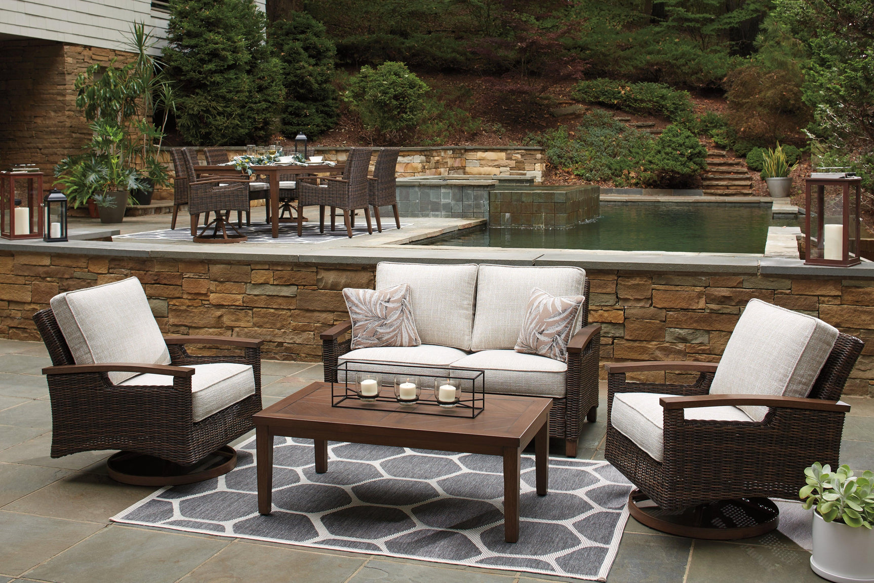 Paradise Trail loveseat armrest and woven wicker detail