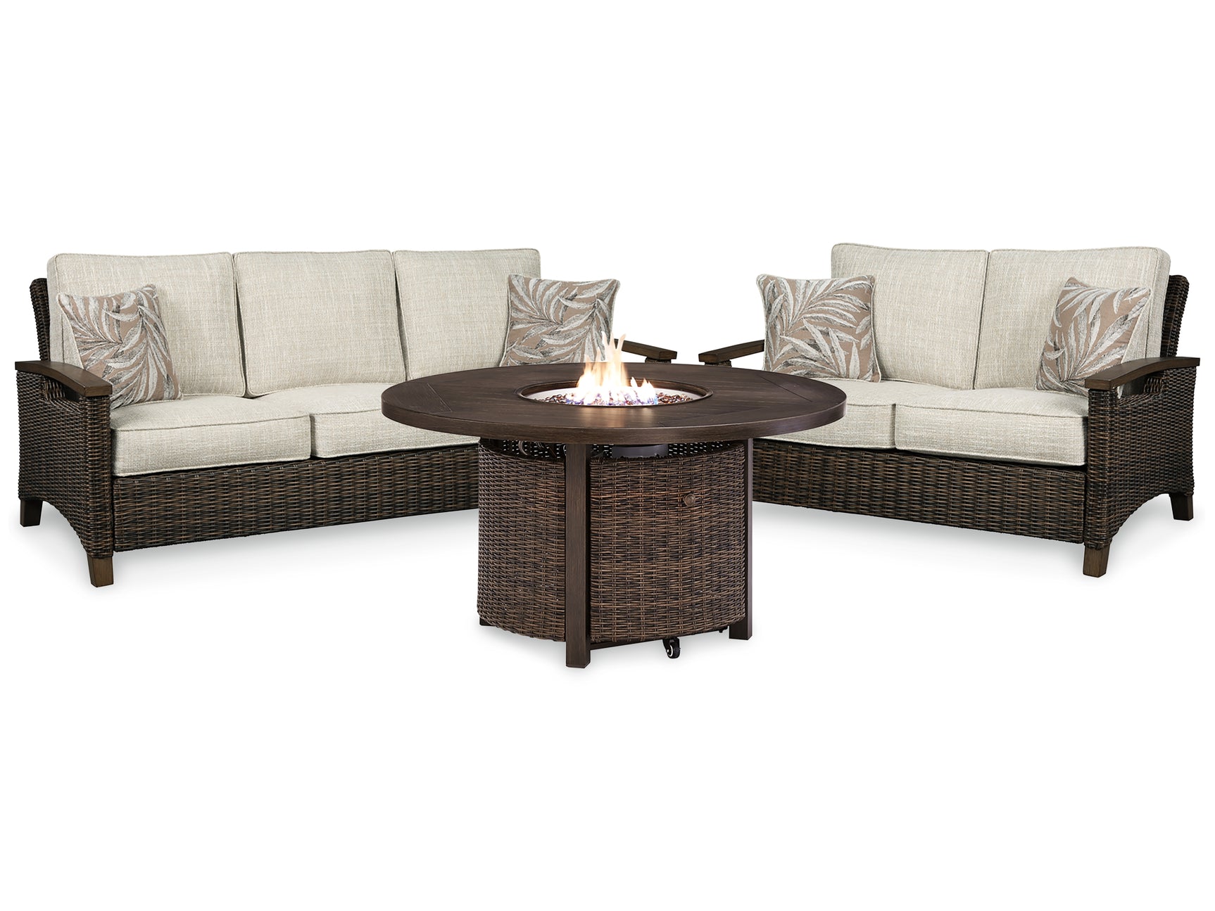 Outdoor loveseat in medium brown with handwoven weather-resistant material
