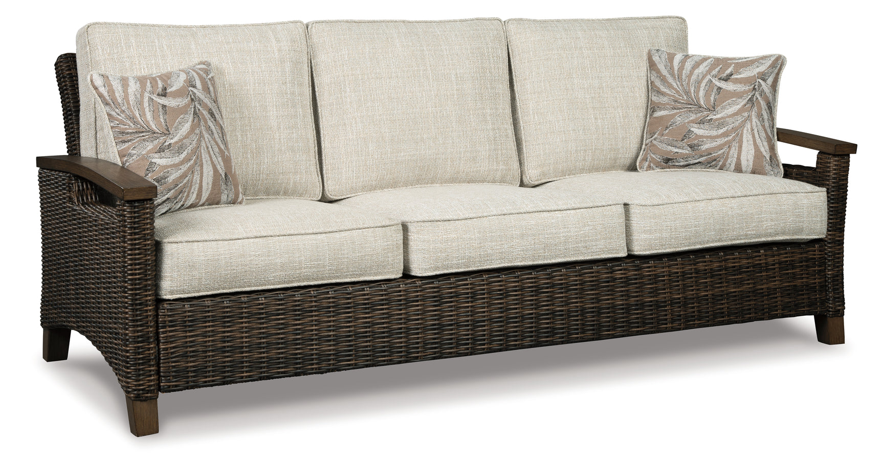 Paradise Medium Brown Trail Outdoor Sofa and 2 Lounge Chairs with Fire Pit Table