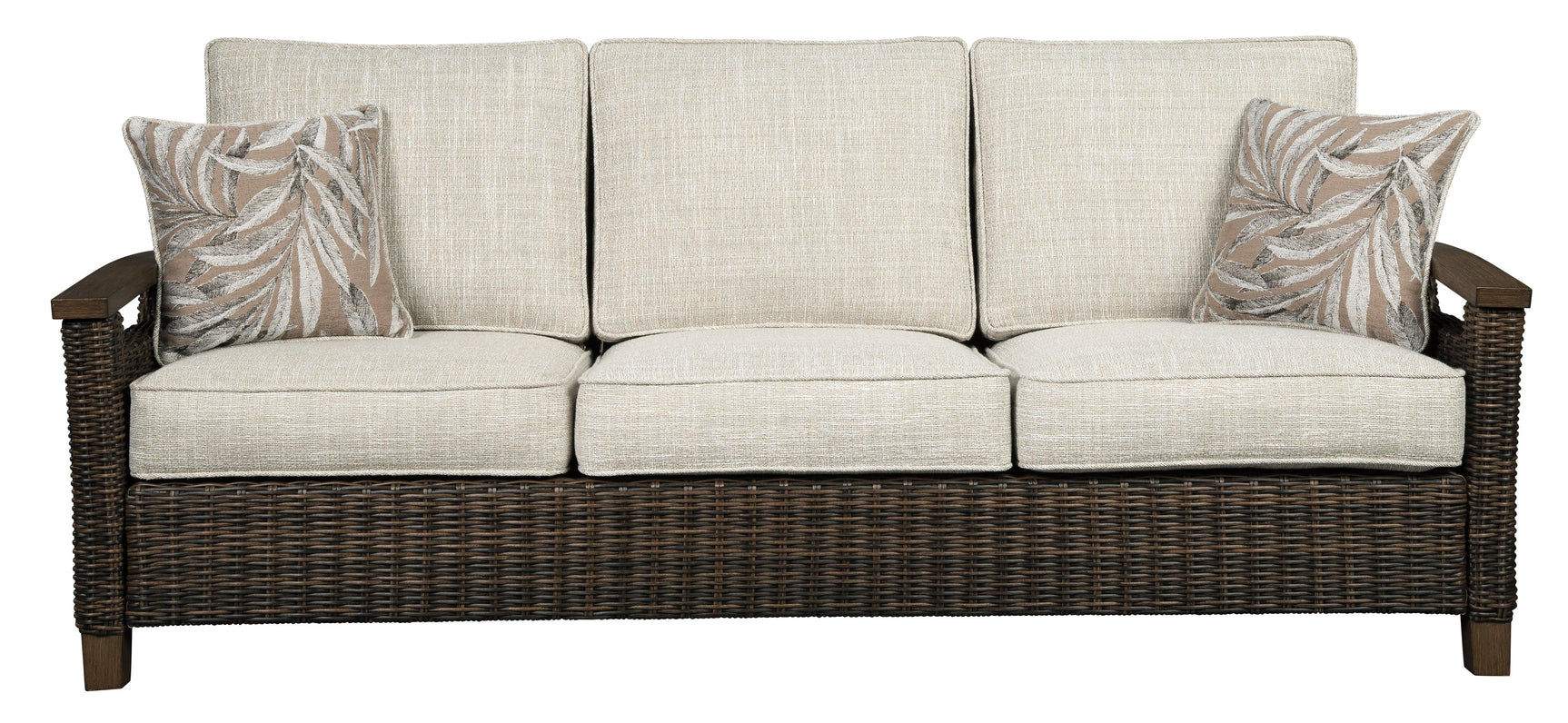 Paradise Trail Medium Brown Outdoor Sofa close-up of armrest