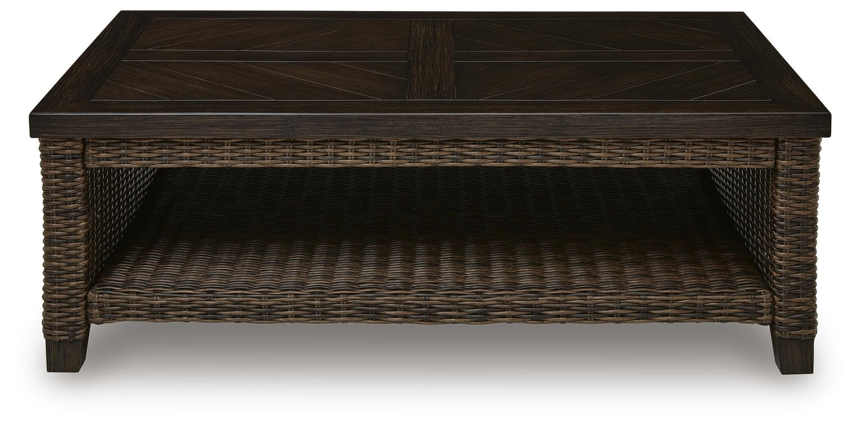 Close-up of Monterey Point resin wicker texture and wood-look finish
