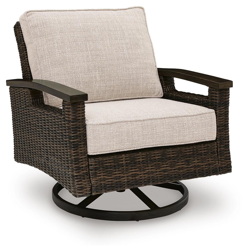 Front view of Monterey Point swivel lounge chair showing cushion