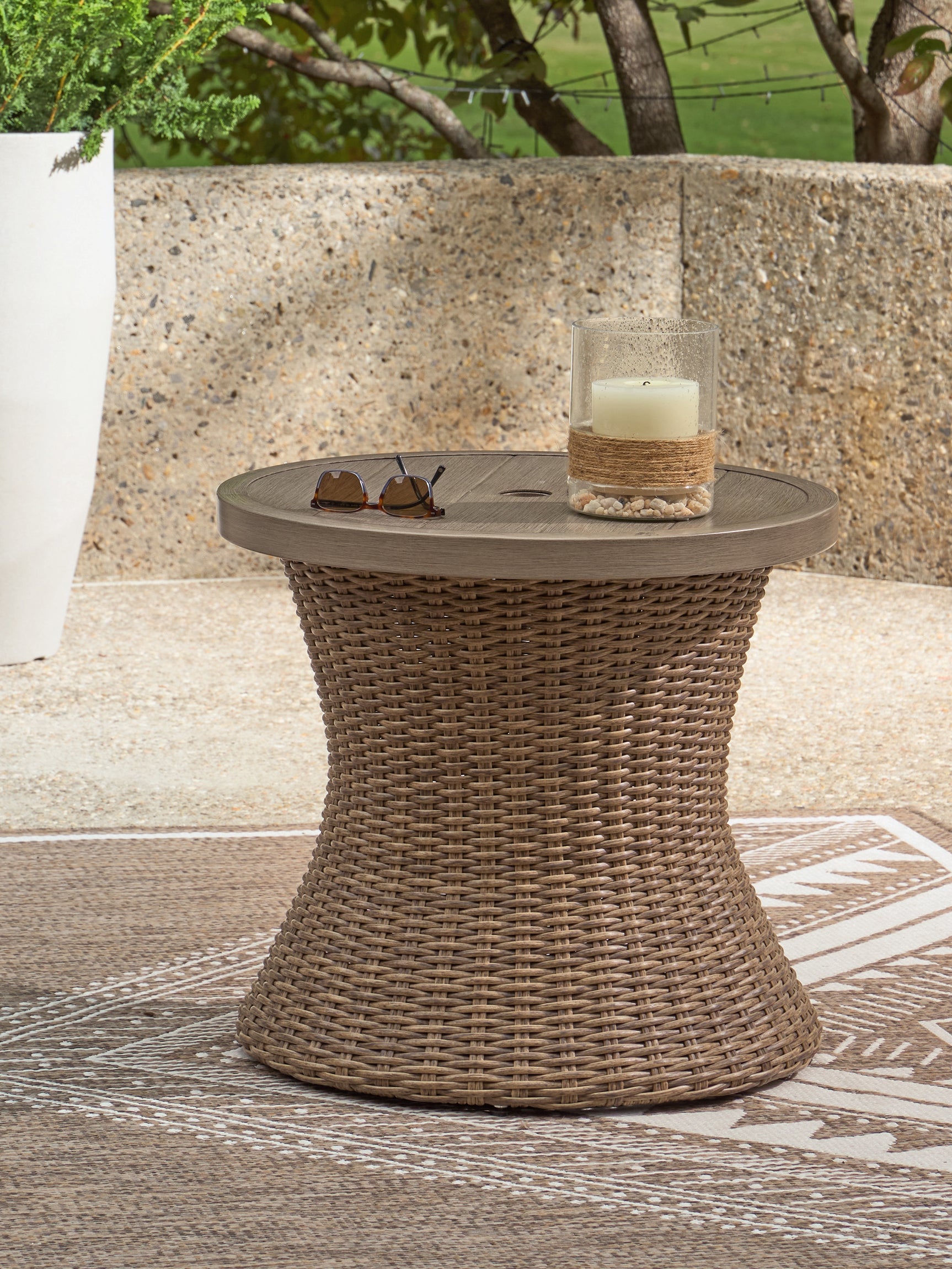 Laguna Heights Beige Outdoor End Table front angle view