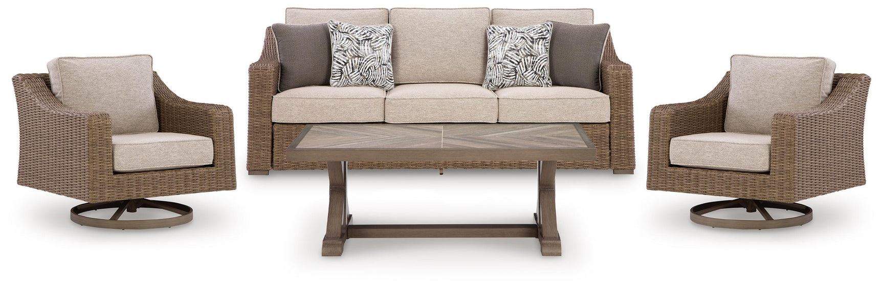 Laguna outdoor chair front view in beige resin wicker