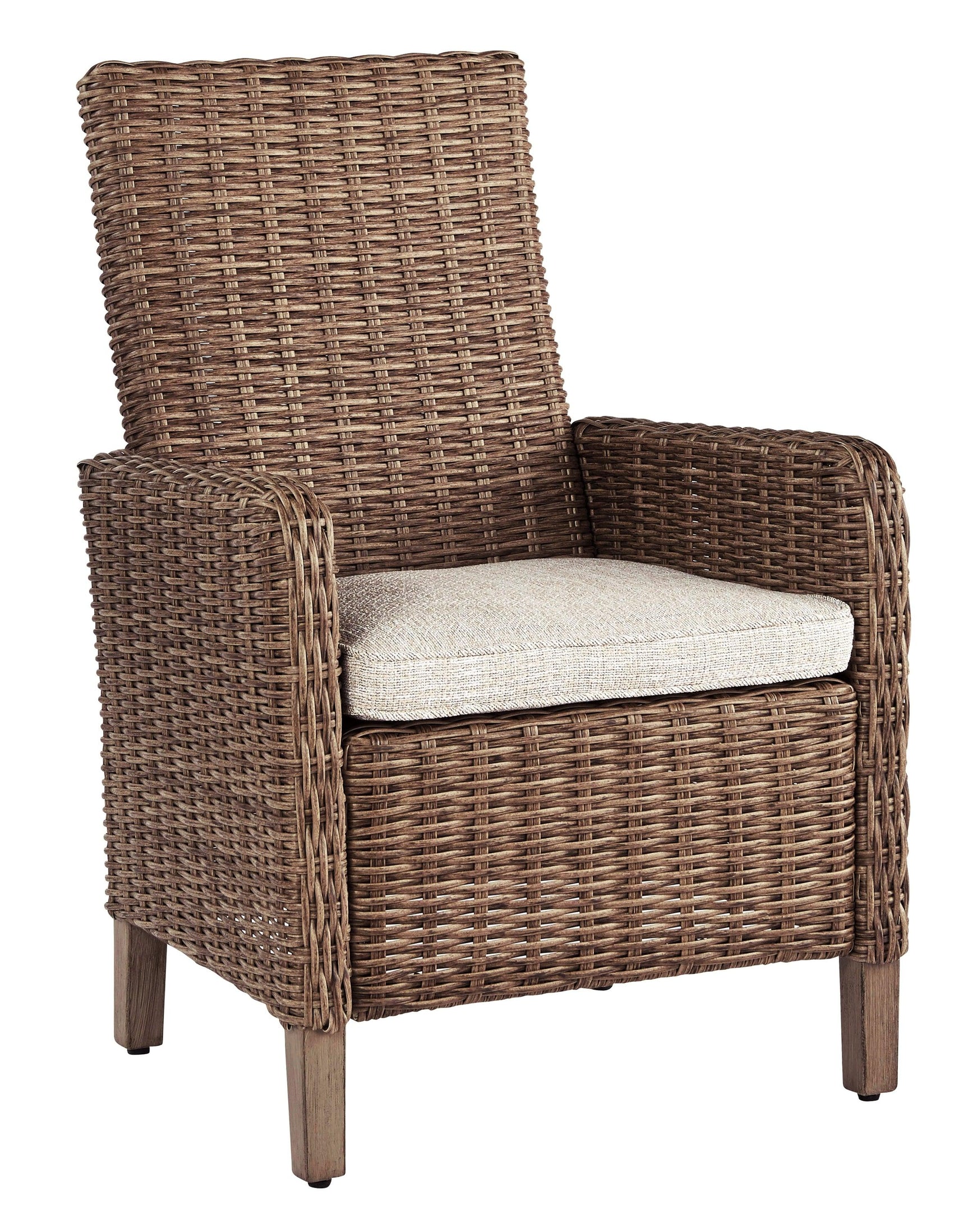 Beachcroft Beige Outdoor Dining Arm Chair with Cushion side view