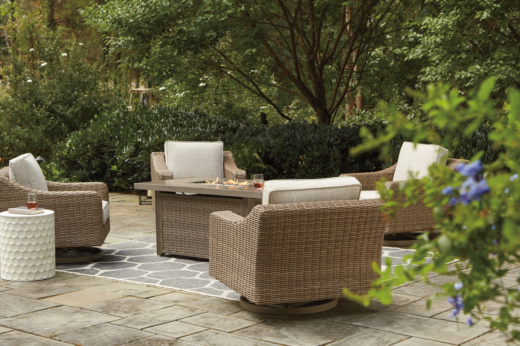 Swivel chair angled with plush cushions