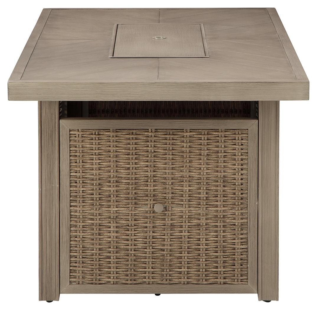 Beachcroft Beige Fire Pit Table top view highlighting texture and finish