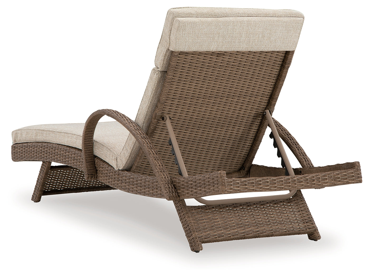 Beachcroft chaise lounge back view showing wicker weave