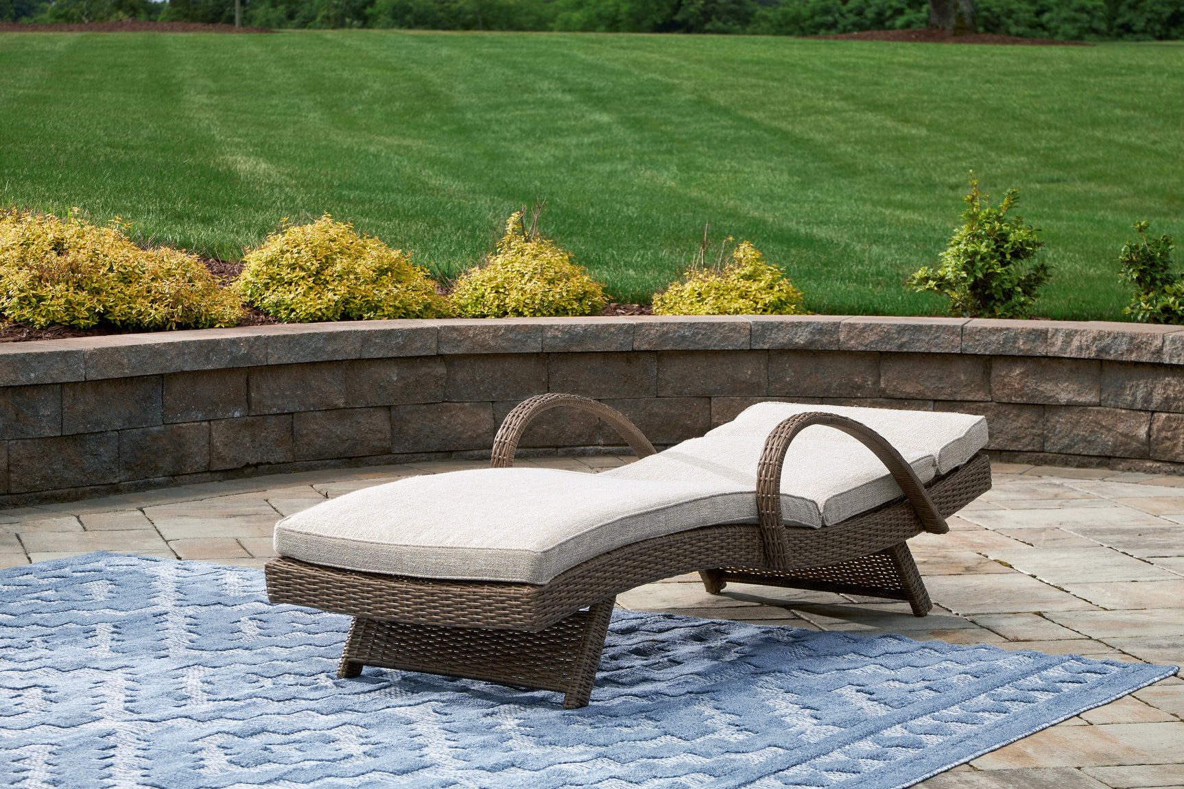 Beachcroft outdoor chaise lounge fully flat position