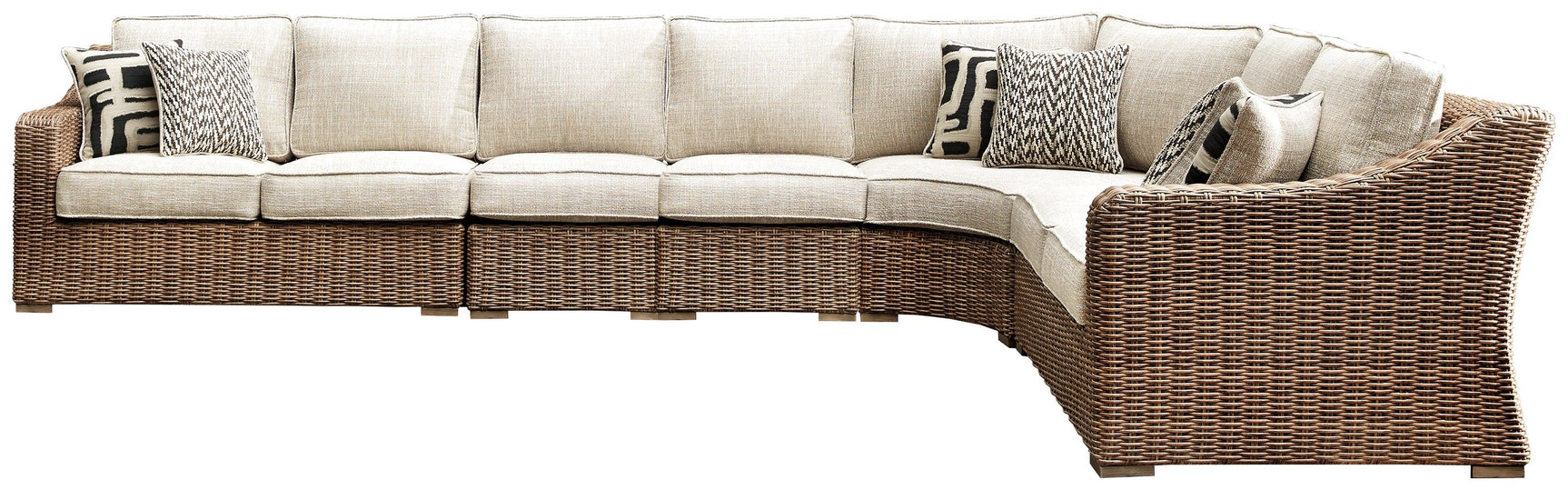 Close-up of Beachcroft outdoor seating with beige cushions