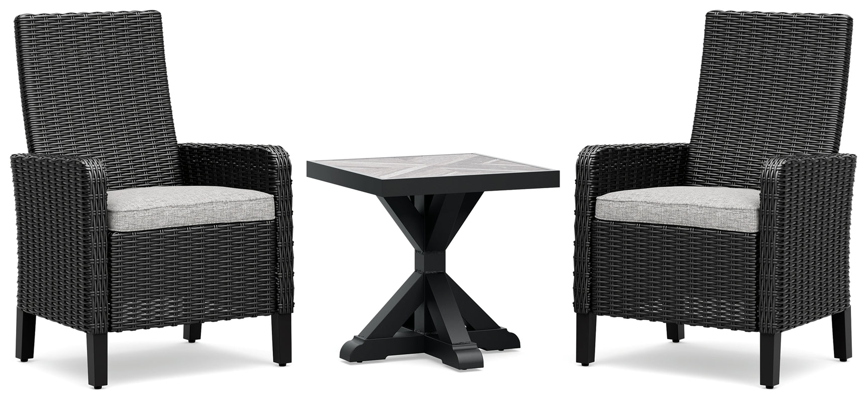 Beachcroft Black/Light Gray 2 Outdoor Chairs with End Table