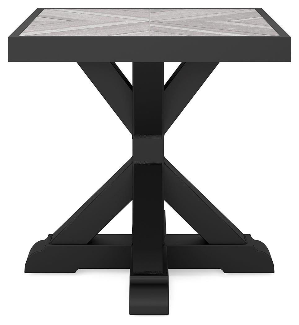 Beachcroft Black/Light Gray 2 Outdoor Chairs with End Table