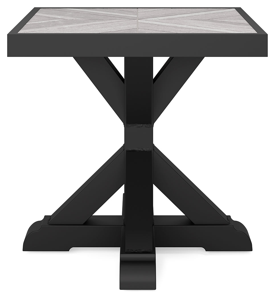 Beachcroft Black/Light Gray 2 Outdoor Chairs with End Table