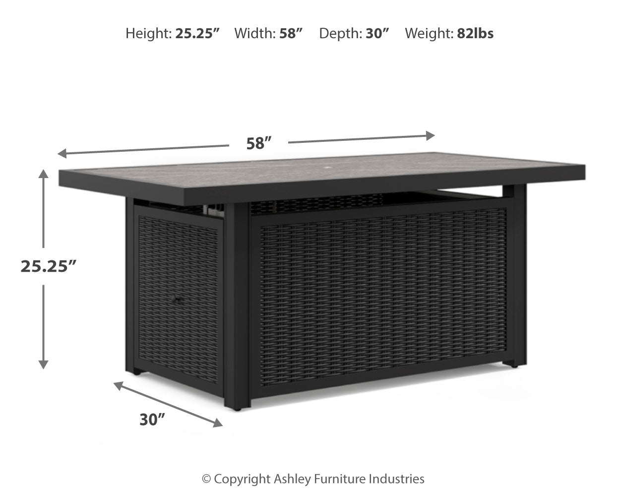 Beachcroft outdoor fire pit table and four chairs in black and light gray