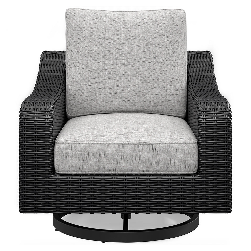 Beachcroft swivel lounge chair angled showing arm and cushion detail