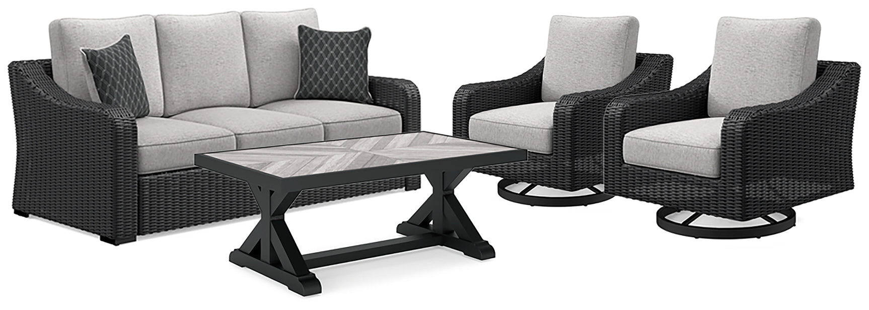 Beachcroft matching outdoor chair with black frame and light gray cushion