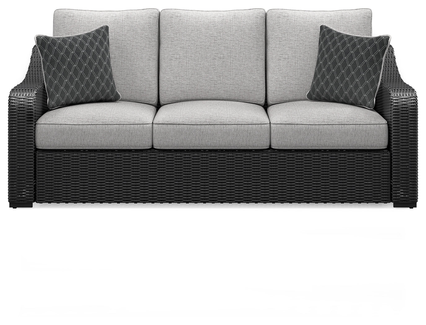 Beachcroft outdoor sofa back view showing wicker weave
