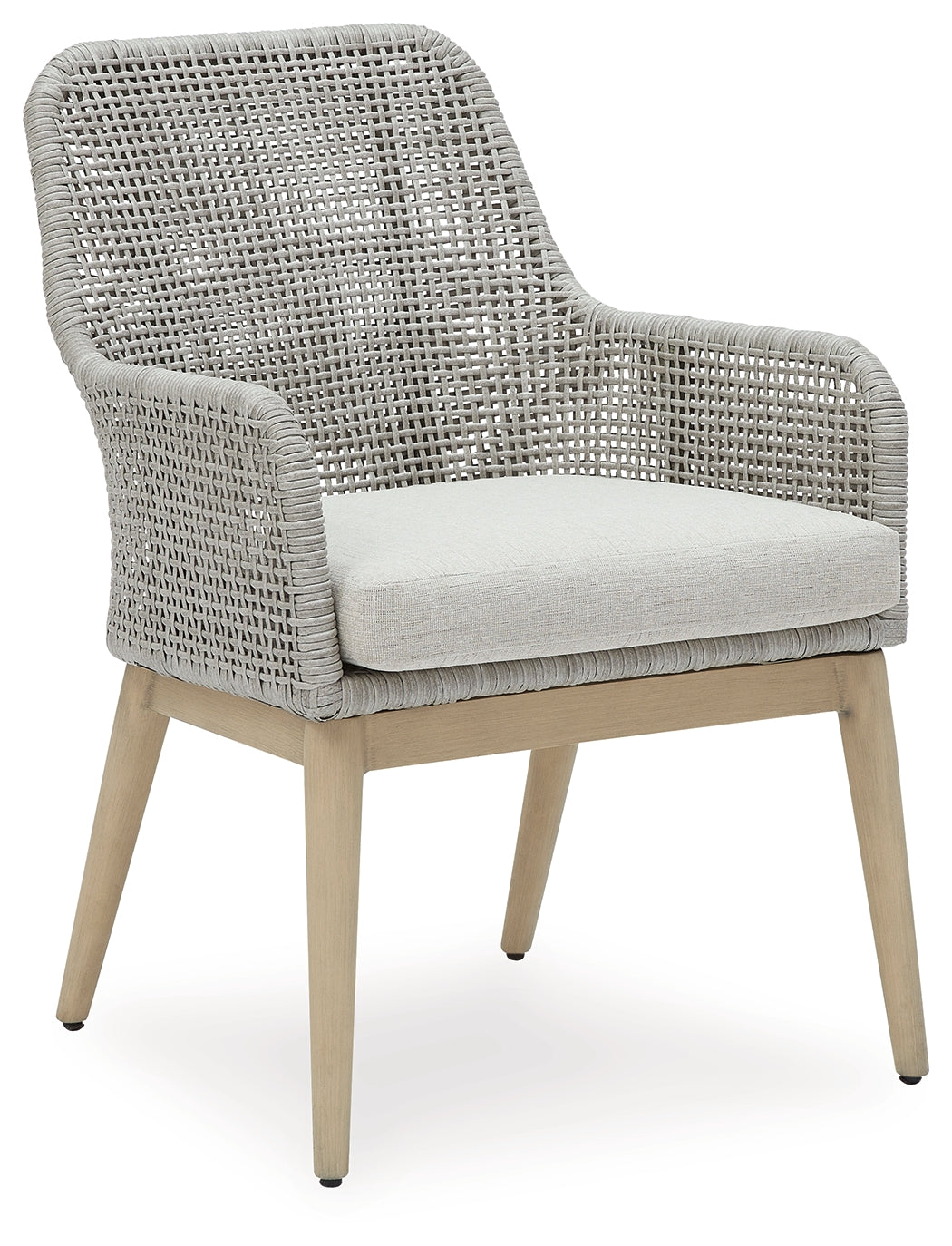 Seton Creek Gray Outdoor Dining Arm Chair front angle