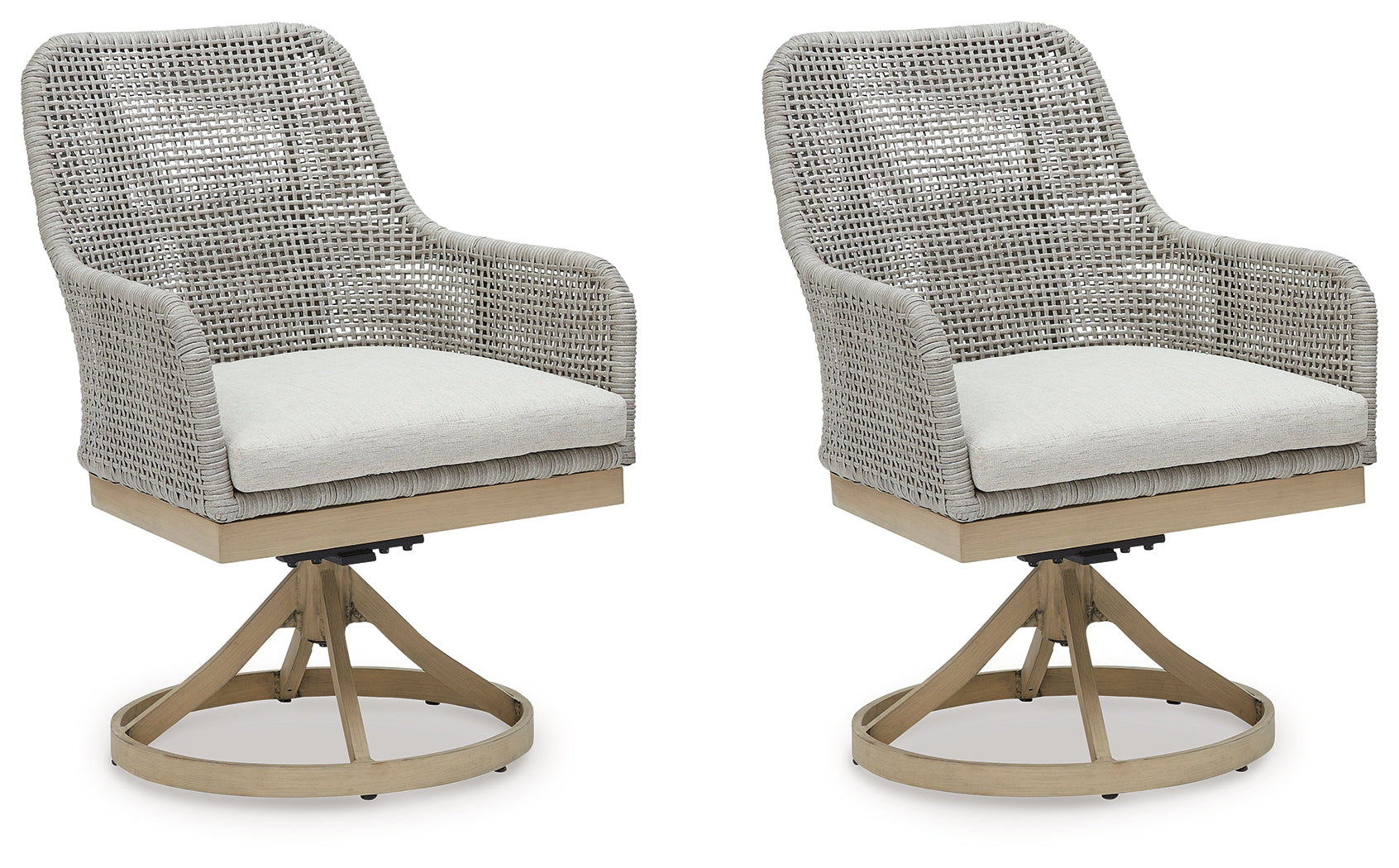 Front view of 2 chairs with end table