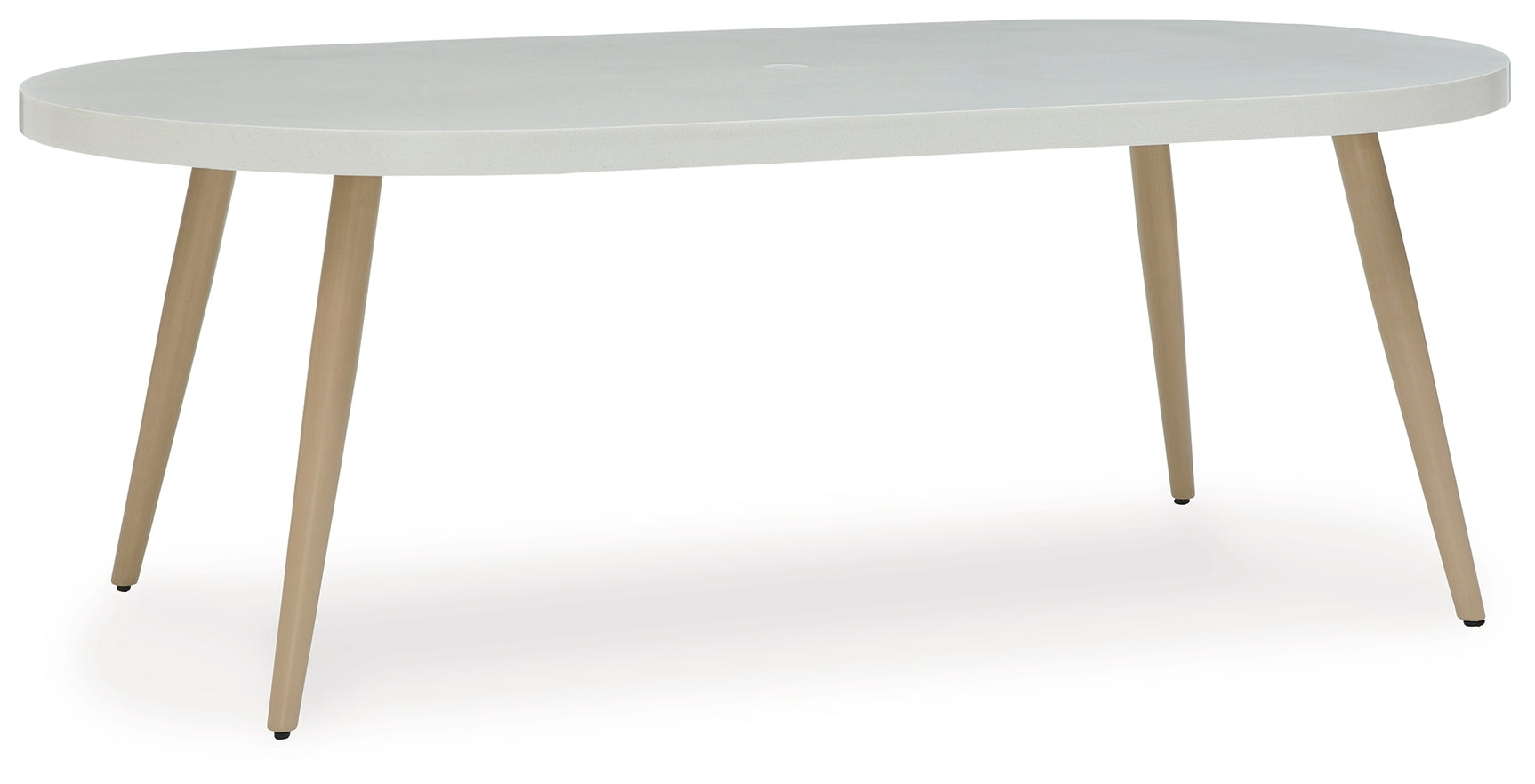 Seton White Creek outdoor dining table with 4 white wicker chairs