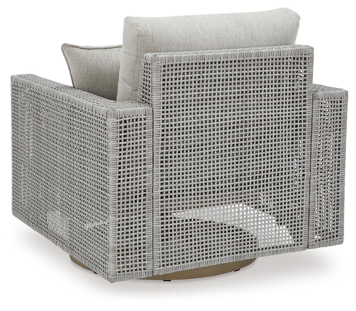 Seton Creek gray outdoor swivel lounge chair with wood-look base