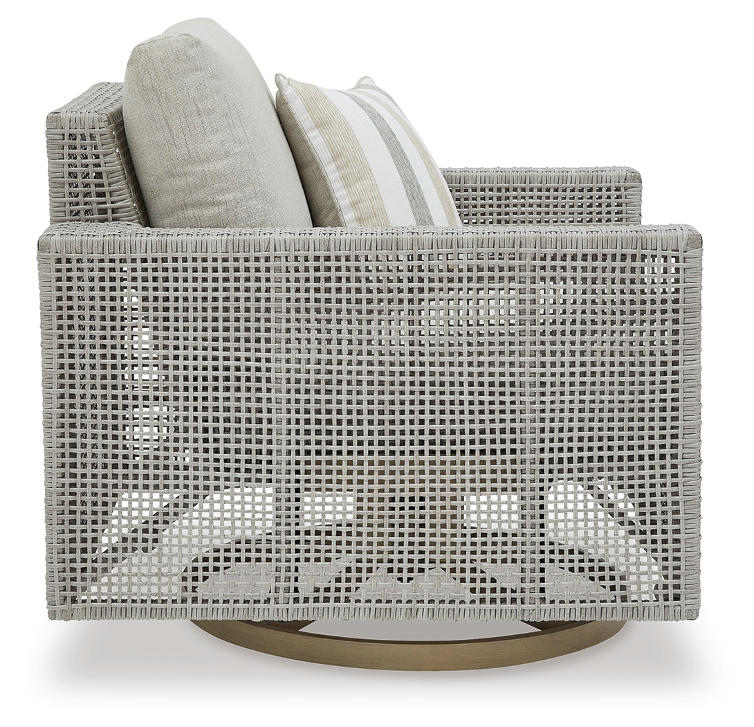 Seton Gray Creek outdoor sofa with two chairs and coffee table in gray finish