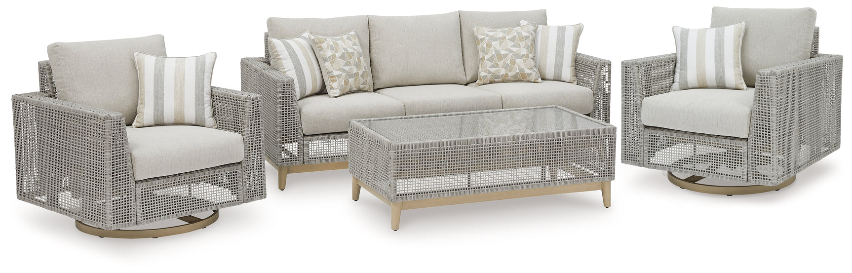 Seton Gray Creek outdoor sofa with two chairs and coffee table in gray finish