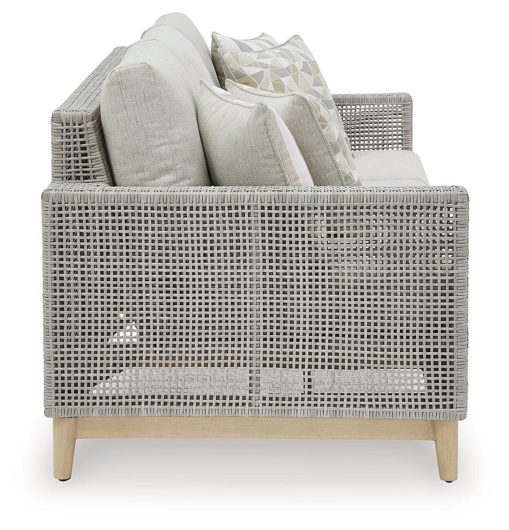 Seton Creek gray outdoor sofa back view