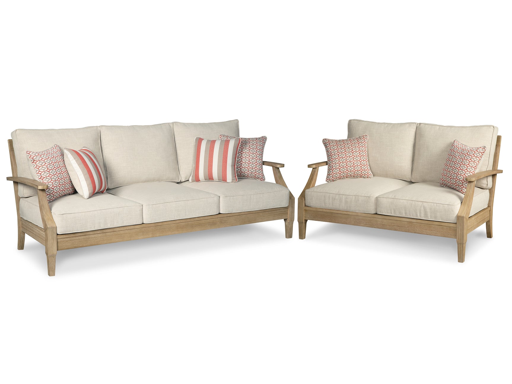Loveseat side angle showing slat styling on frame