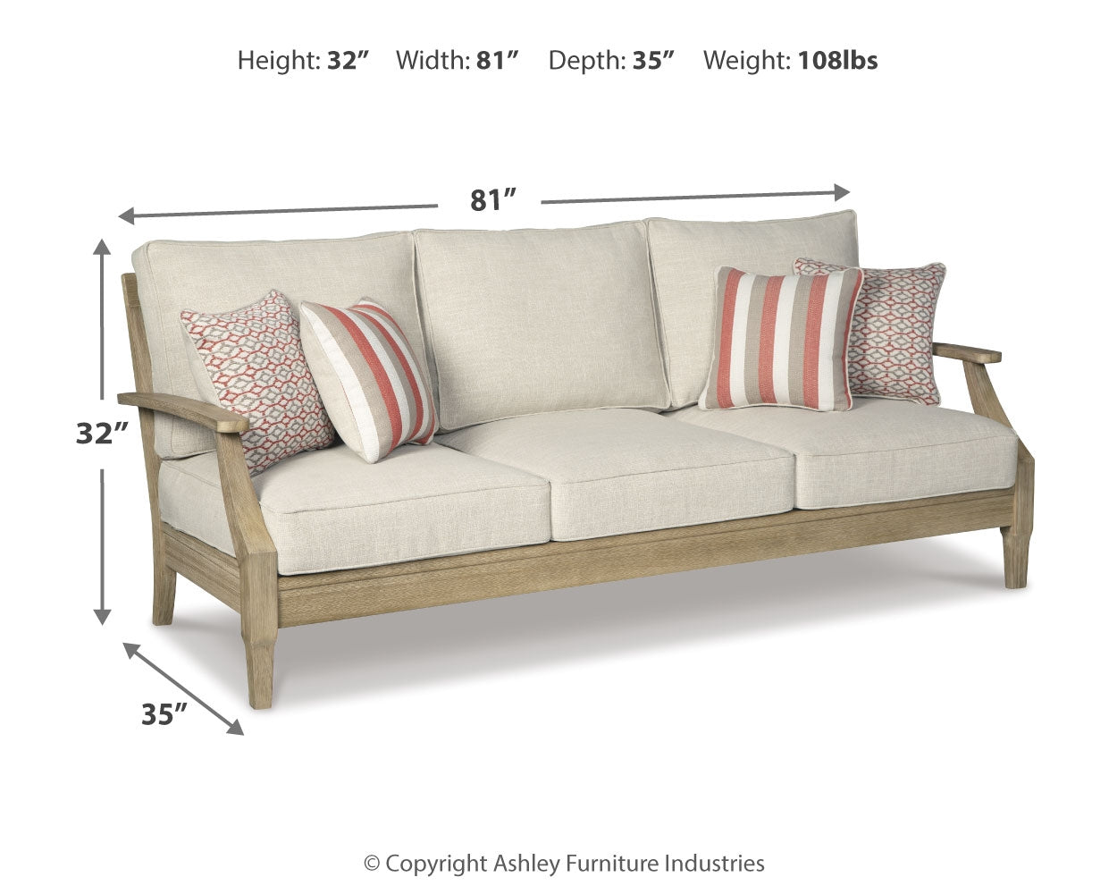 Clare beige outdoor sofa with lounge chair from eucalyptus wood frame