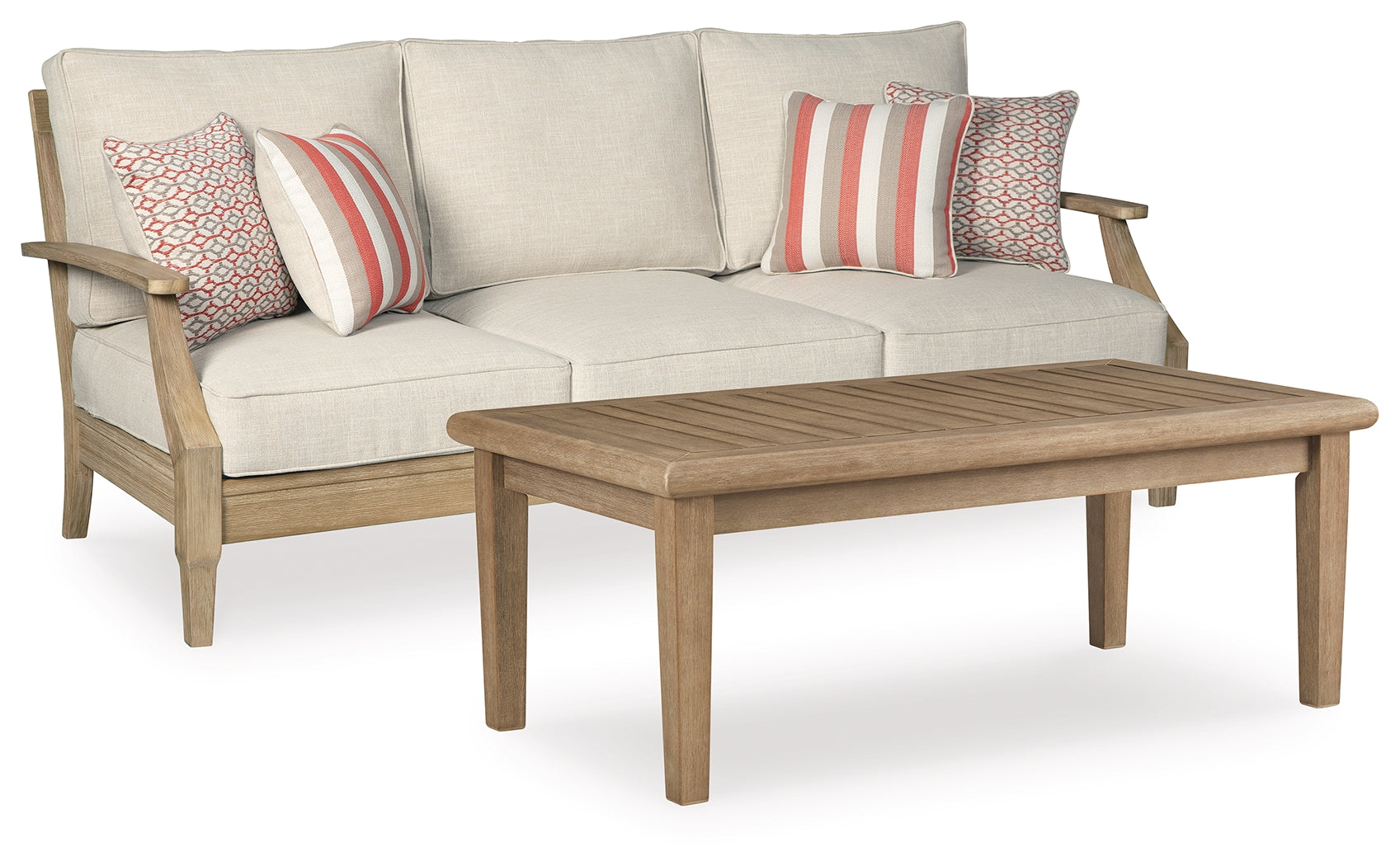 Clare Beige View outdoor sofa close-up, side angle