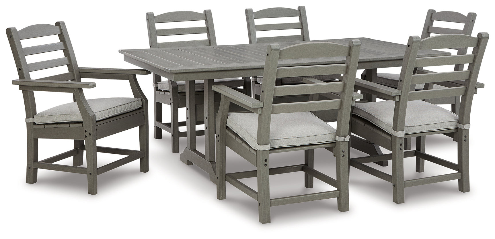 Side view of cushioned gray outdoor chair