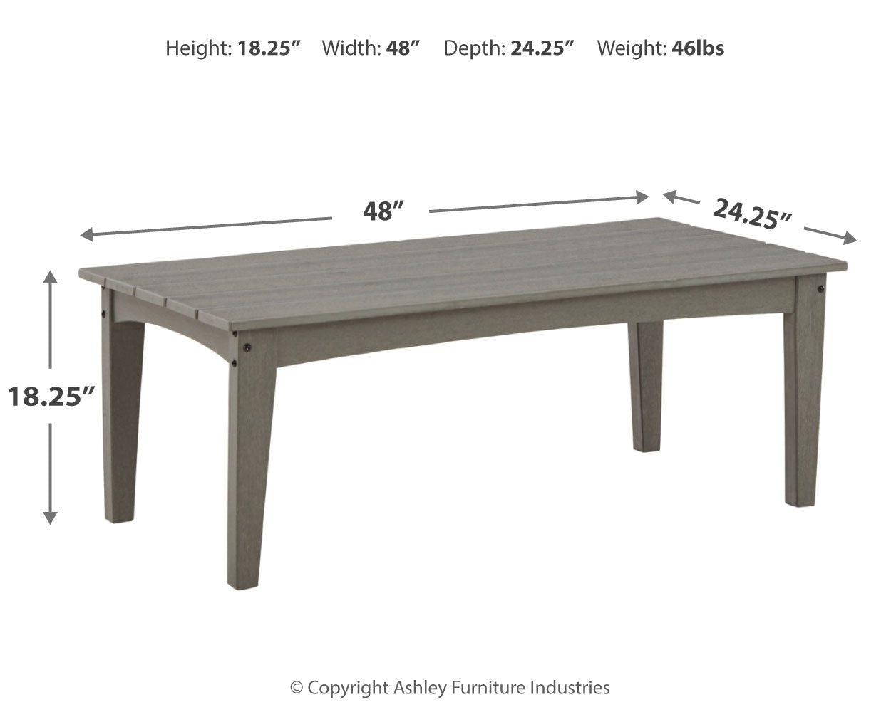 Coffee table dimension diagram for Visola set