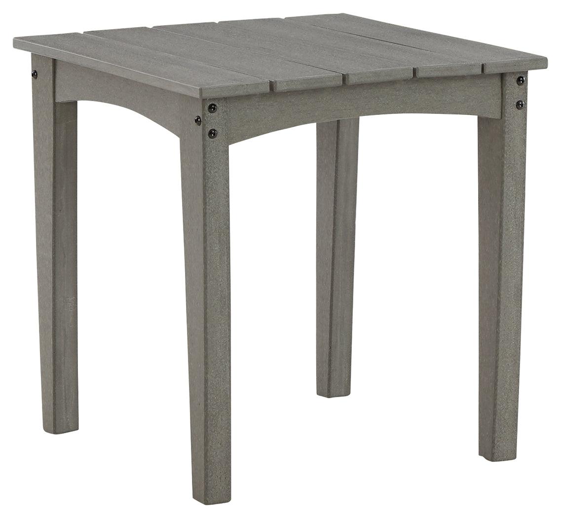 Visola Gray Outdoor End Table angled view showing slatted top