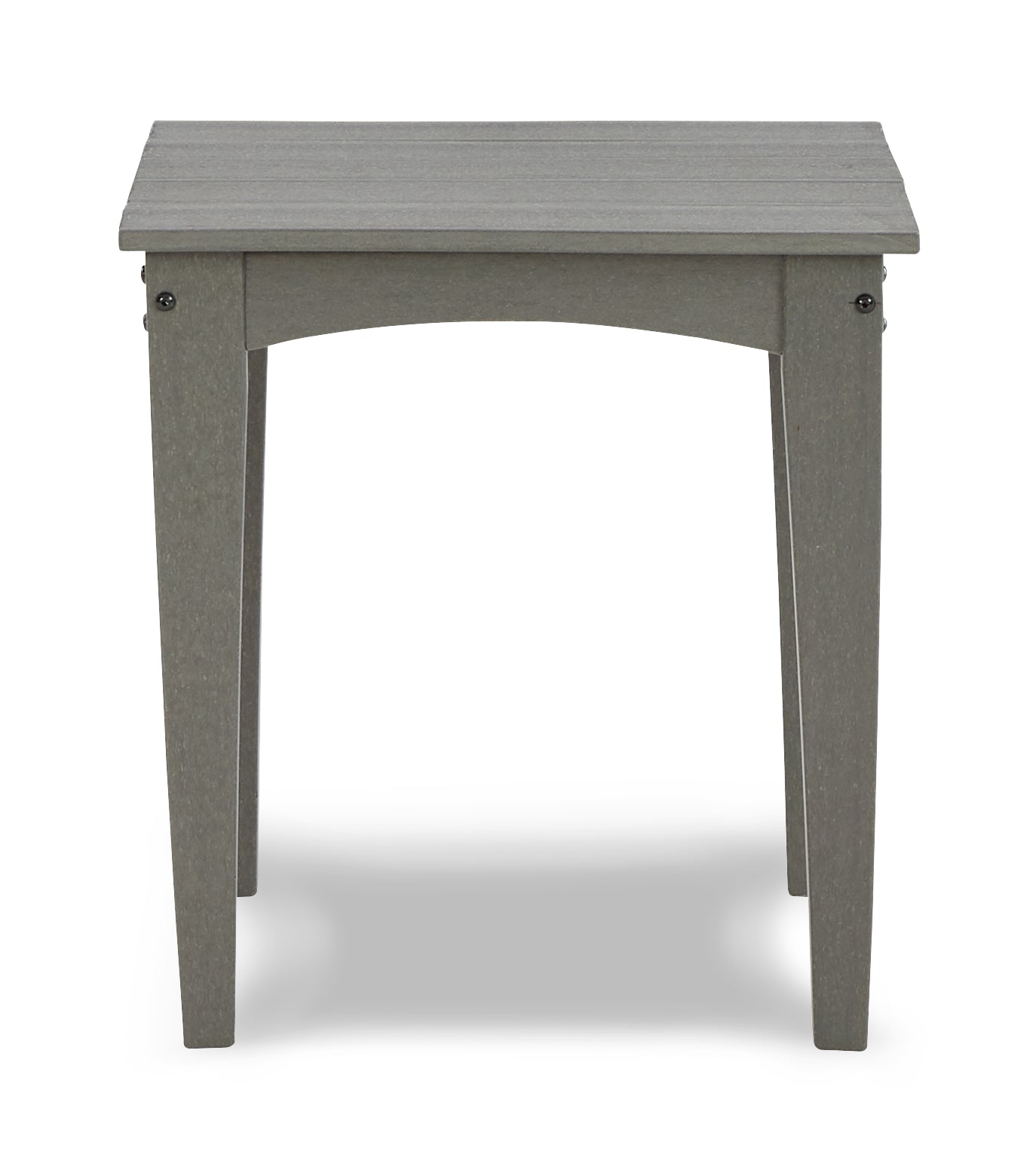 Slatted gray outdoor chair back view