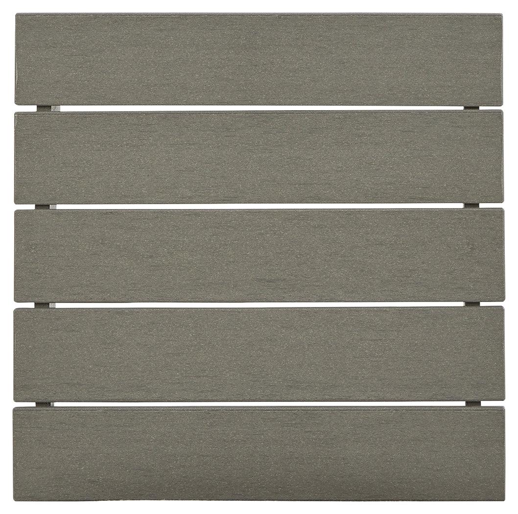 Visola Gray Outdoor End Table top view slatted plank-style surface