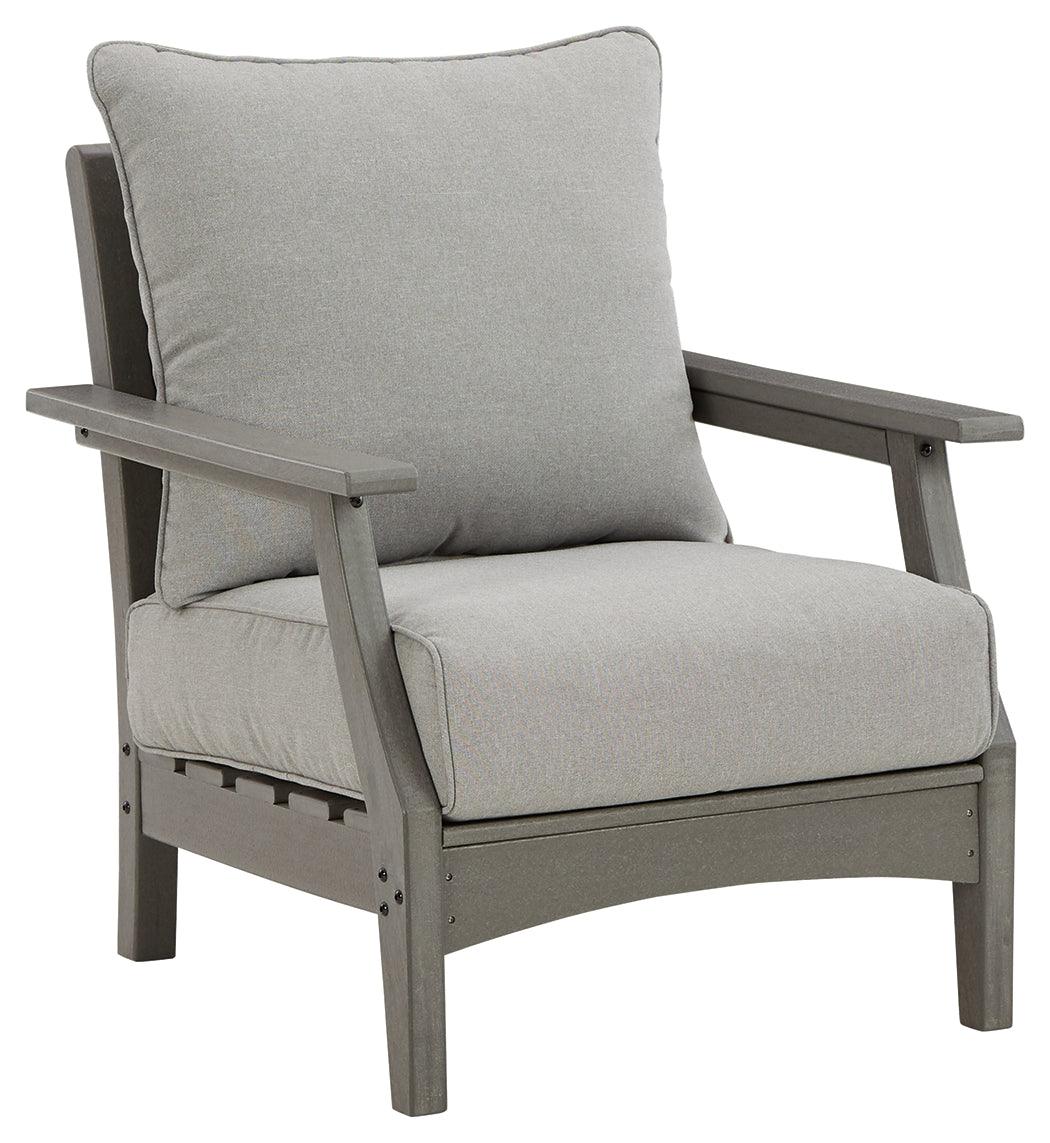 Visola gray outdoor lounge chair with cushions side view