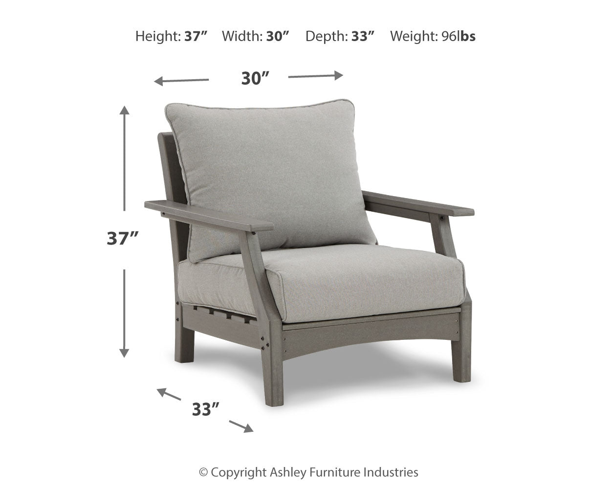 Visola lounge chair dimension diagram