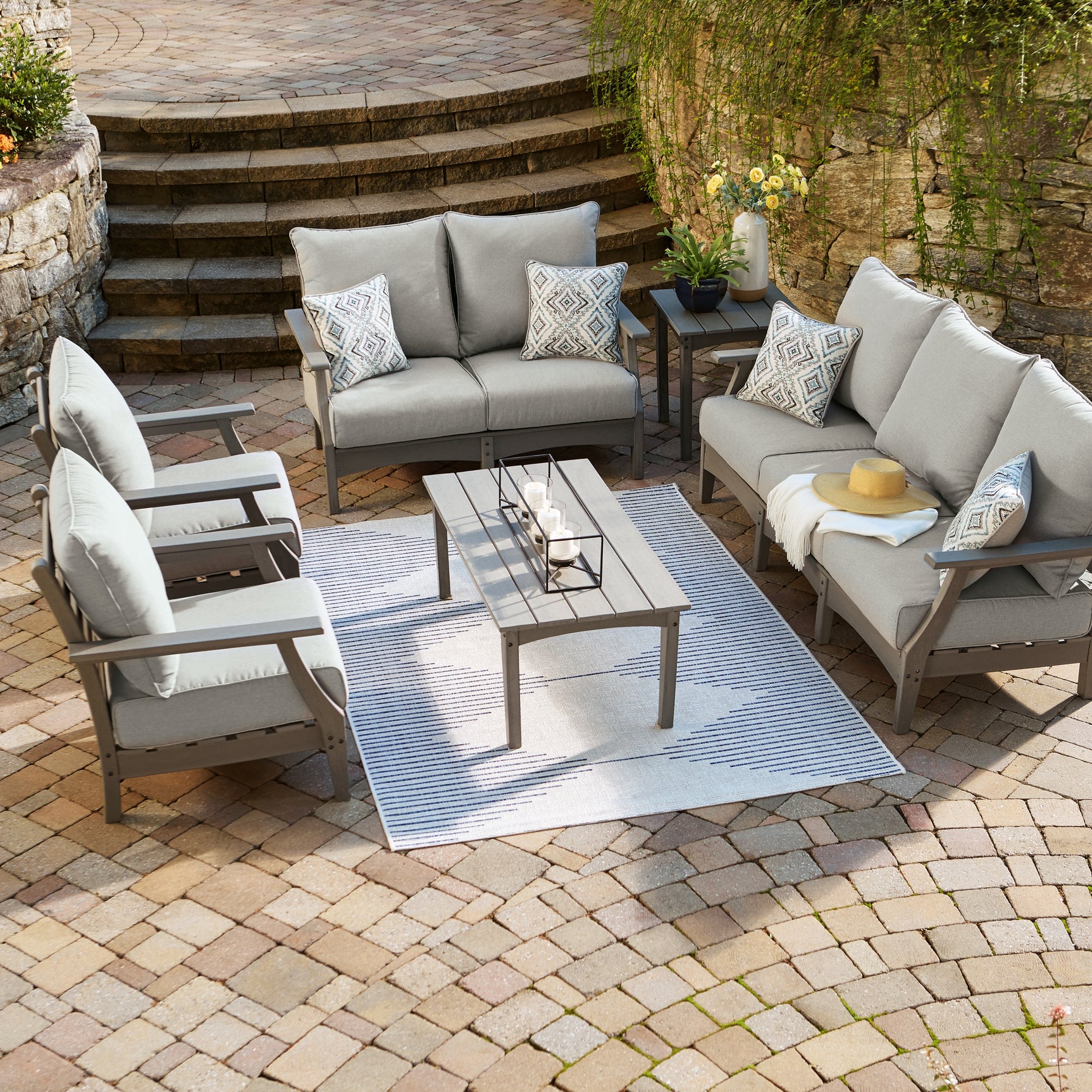 Visola Gray Outdoor Sofa Set with Loveseat and Lounge Chairs