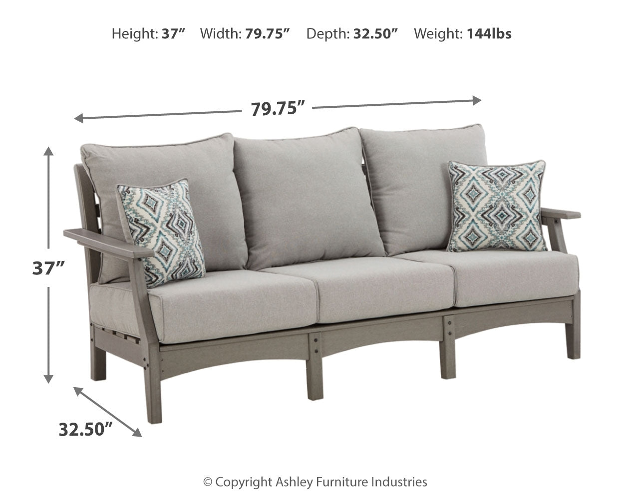 Visola outdoor set sofa dimension diagram