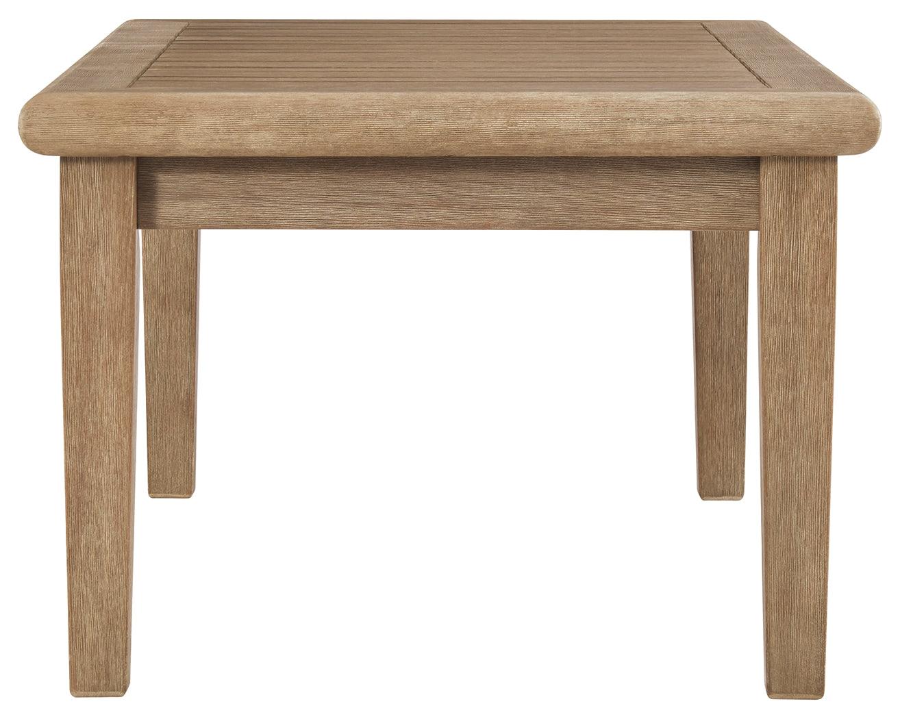 Gerianne grayish brown eucalyptus outdoor coffee table top down view