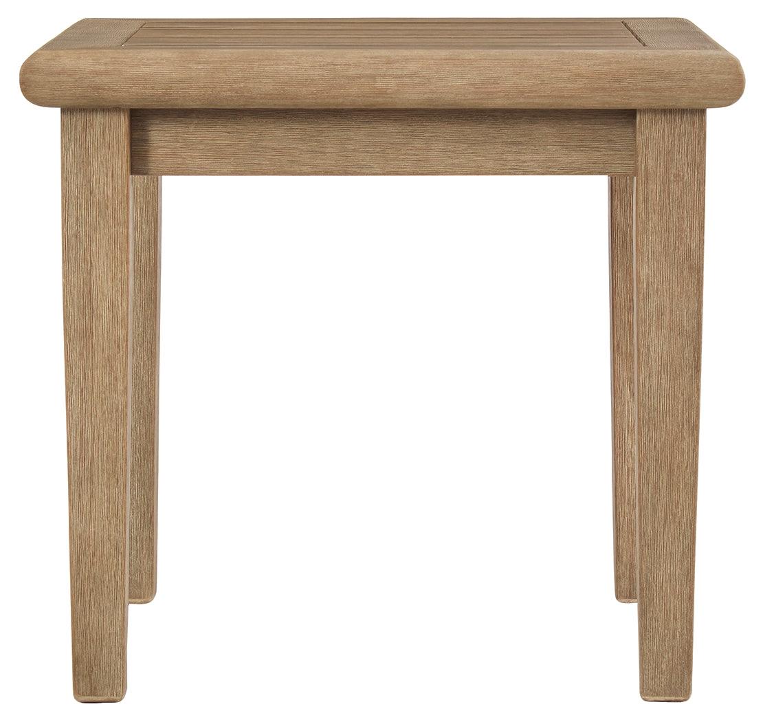 Gerianne Grayish Brown Outdoor End Table top slatted surface