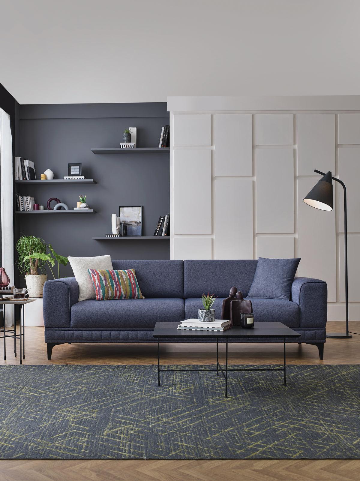 Pavia Navy Blue 3-Seater Sofa Bed close-up on cushions